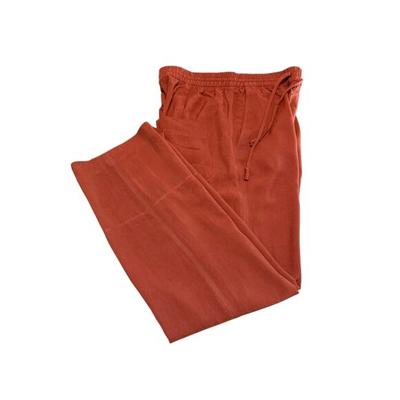 ZARA Wide-Leg Slacks Four-Pocket Burnt Orange Women’s M Elastic Tie Waist - Picture 3 of 16